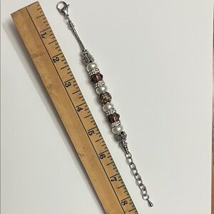 Elegant Silver and Brown Beaded Bracelet